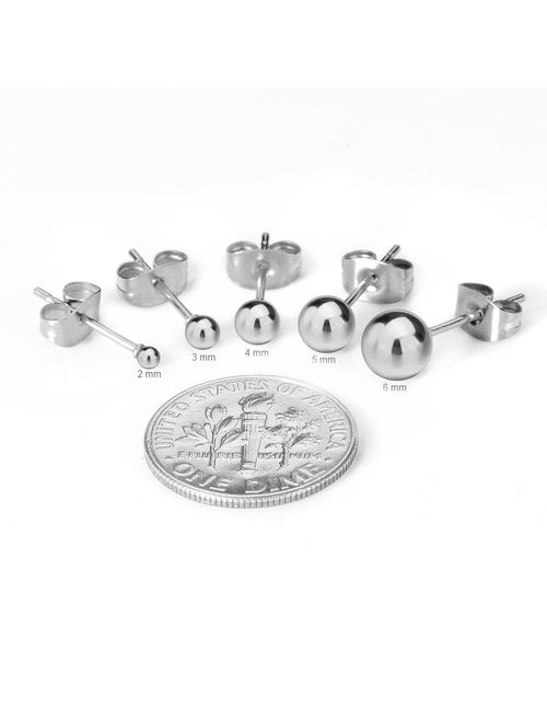 JewelrieShop Ball Earrings 316L Surgical Steel Earrings Round Ball Stud Earrings Set for Women Girls