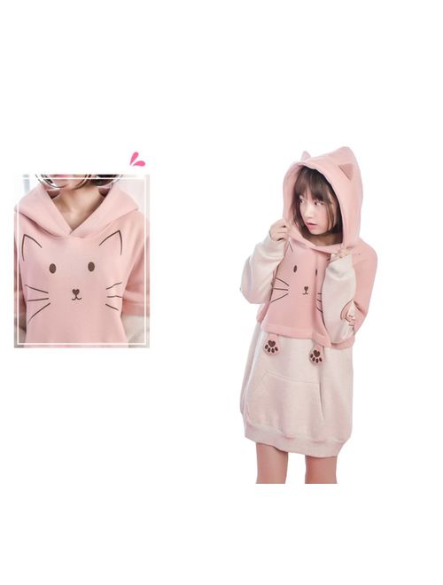 D-Sun Girl's Cute Cat Hoodie with Cat Ears Hooded Sweatshirts Pullover