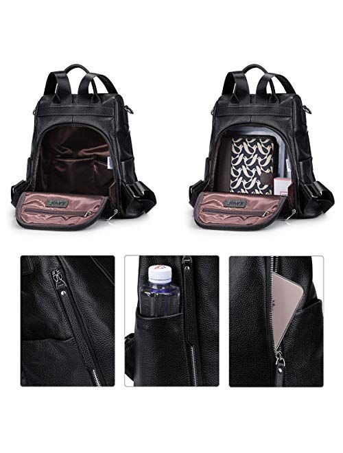 S-ZONE Women Soft Leather Backpack Antitheft Rucksack Ladies Shoulder Bag Medium