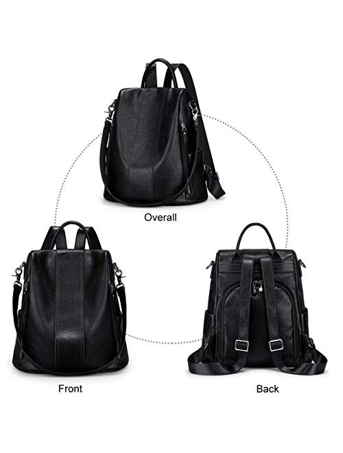 S-ZONE Women Soft Leather Backpack Antitheft Rucksack Ladies Shoulder Bag Medium 