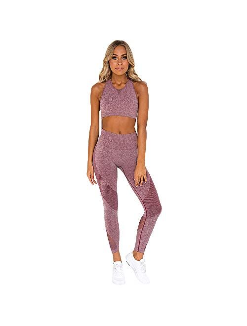 Hotexy Women's Workout Sets 2 Pieces Suits High Waisted Yoga Leggings with Stretch Sports Bra Gym Clothes