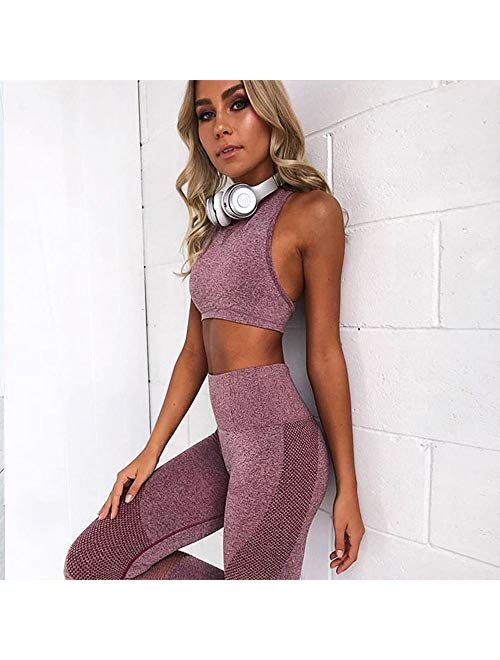 Hotexy Women's Workout Sets 2 Pieces Suits High Waisted Yoga Leggings with Stretch Sports Bra Gym Clothes