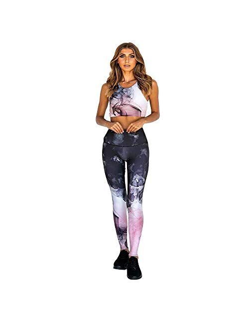 Hotexy Womens Workout Sets 2 Pieces Suits High Waisted Deep V Neck Yoga Leggings with Stretch Sports Bra Gym Clothes