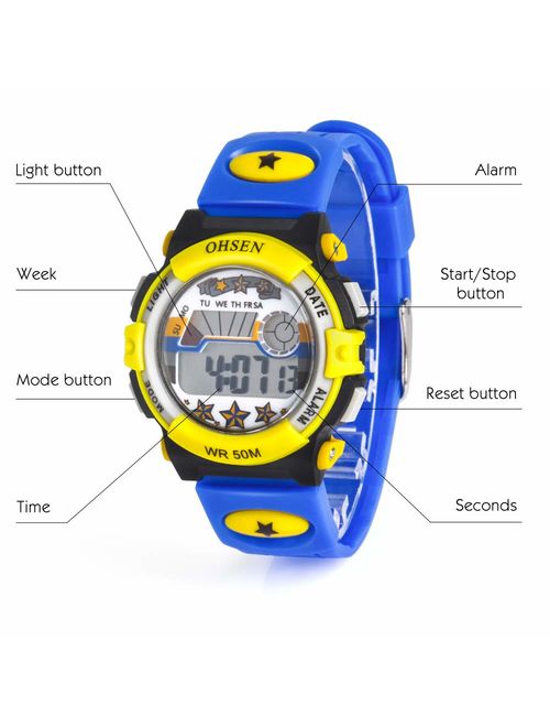 Kids Electronic Watch for Boys and Girls,LED Display Outdoor Sports Waterproof and Multi-Function,Best Holiday and Birthday Gifts.