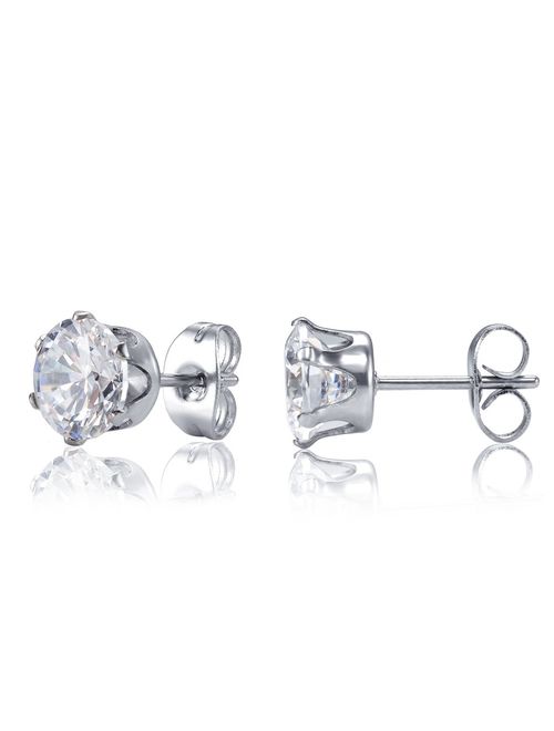 Jstyle Jewelry Women's Stainless Steel Round Clear Cubic Zirconia Stud Earring (6 Pairs)