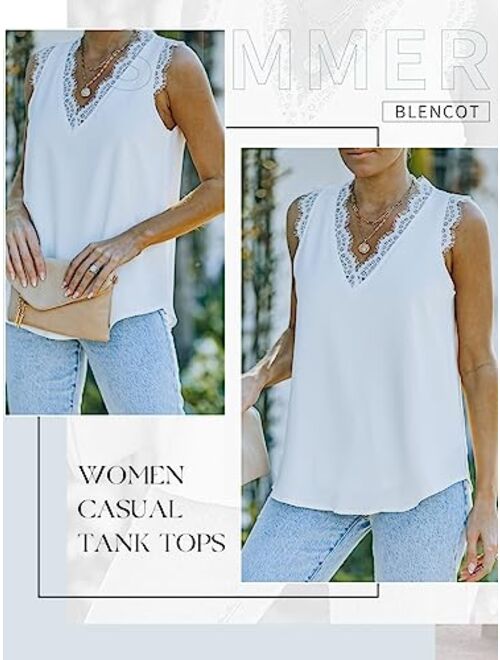 BLENCOT Womens 3/4 Bell Sleeve V Neck Lace Patchwork Blouse Casual Loose Shirt Tops