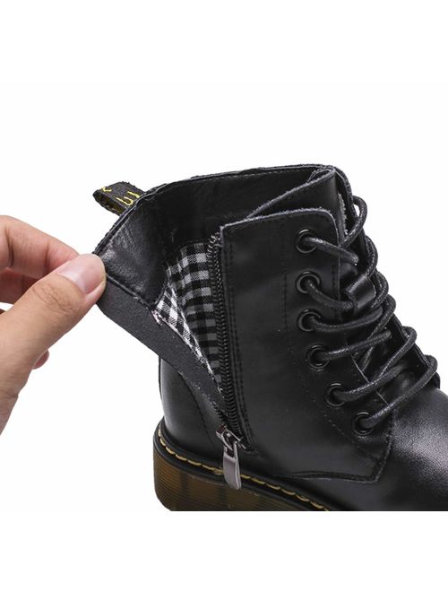 DADAWEN Boys & Girls Waterproof Outdoor Side Zipper Lace-Up Leather Winter Snow Ankle Boots