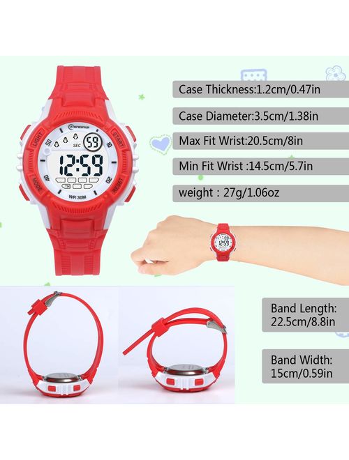 Kids Digital Watches for Girls Boys,Outdoor Sports Waterproof Multi Function Wristwatch with Alarm/Timer/LED Light/Dual Time Zone/Soft Rubber Strap for Children Gift Box 