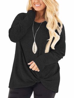 DOLNINE Womens Plus Size Knotted Tops Long Sleeve Tee Shirts Loose Casual Blouse
