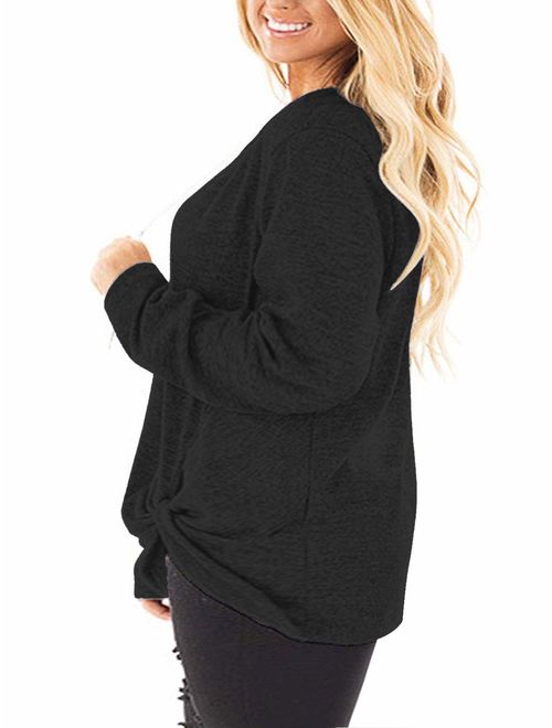 DOLNINE Womens Plus Size Knotted Tops Long Sleeve Tee Shirts Loose Casual Blouse