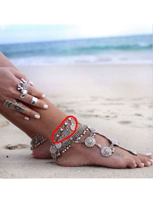 yueton Pack of 2 Vintage Bohemian Gypsy Coin Tassel Beach Anklet Chain Tribal Ethnic Retro Coin Bracelet