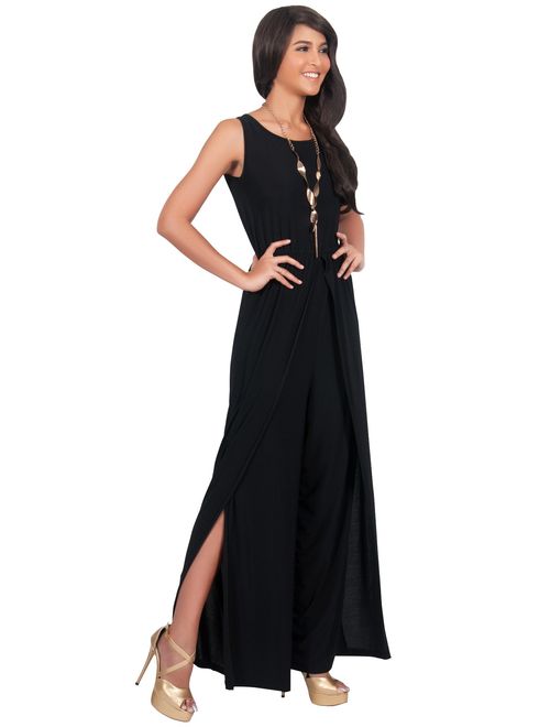 KOH KOH Womens Sleeveless Cocktail Wide Leg One Piece Jumpsuit Romper Playsuit