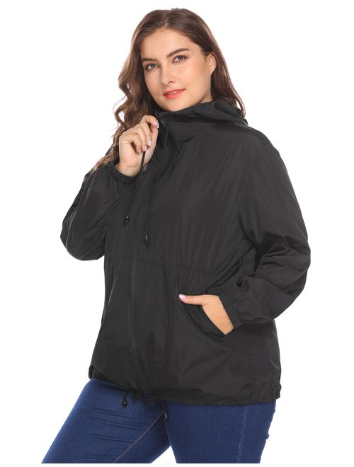 IN'VOLAND Women's Plus Size Raincoat Rain Jacket Lightweight Waterproof Coat Jacket Windbreaker with Hooded