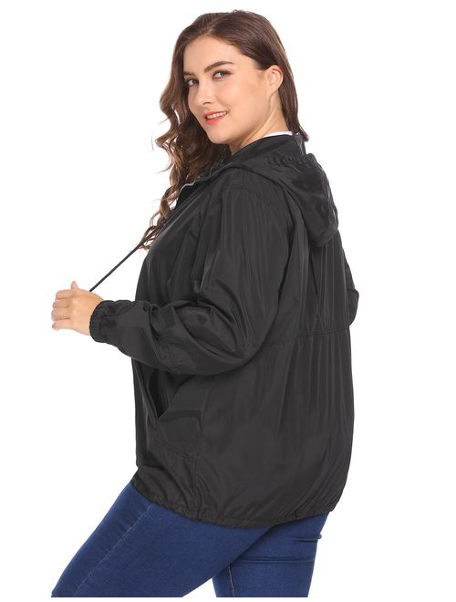 IN'VOLAND Women's Plus Size Raincoat Rain Jacket Lightweight Waterproof Coat Jacket Windbreaker with Hooded