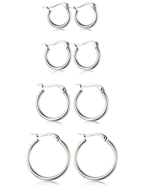 ORAZIO 4 Pairs Stainless Steel Hoop Earrings Set Cute Huggie Earrings for Women,10MM-20MM
