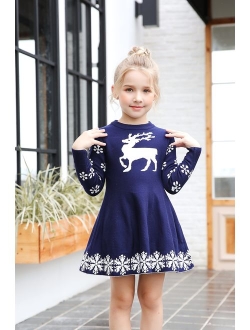 SMILING PINKER Little Girls Christmas Dress Reindeer Snowflake Xmas Gifts Winter Knit Sweater Dresses