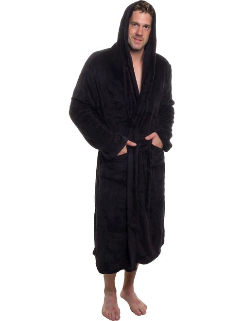 Ross Michaels Men's Hooded Robe Plush Shawl Kimono Bathrobe for Men