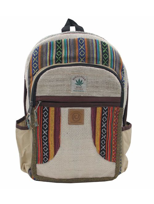 KayJayStyles Natural Handmade Large Multi Pocket Hemp Nepal Backpack