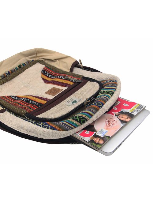 KayJayStyles Natural Handmade Large Multi Pocket Hemp Nepal Backpack
