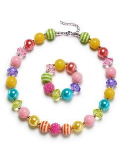 vcmart Rainbow Girls Chunky Bubblegum Necklace and Bracelet Set Girls' Birthday Day Gift
