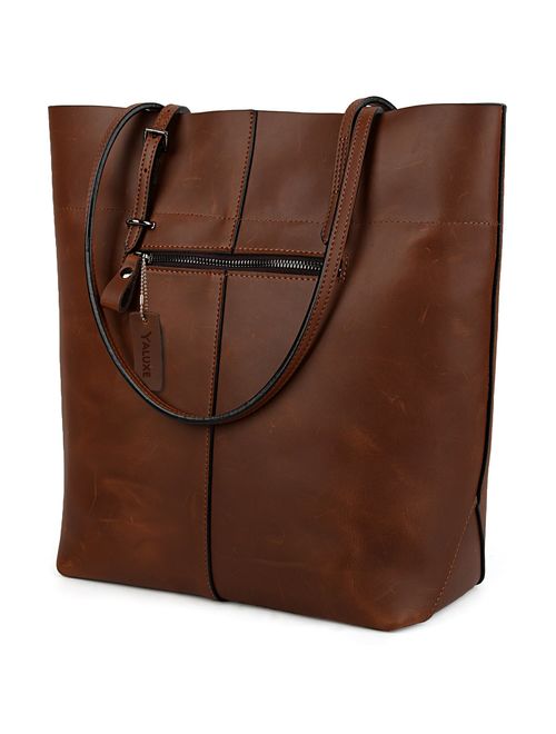 YALUXE Tote Women's Crazy Horse Leather Vintage Style Work Shoulder Bag (UPGRADED 2.0)