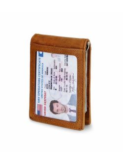 SERMAN BRANDS RFID Blocking Slim Bifold Genuine Leather Minimalist Front Pocket Wallets for Men with Money Clip