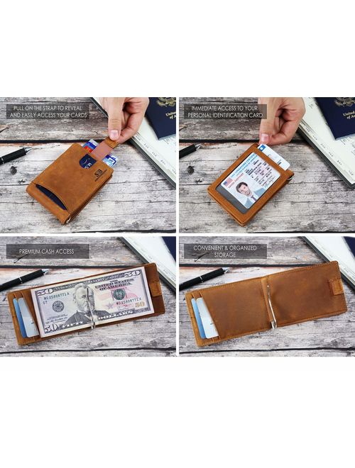 SERMAN BRANDS RFID Blocking Slim Bifold Genuine Leather Minimalist Front Pocket Wallets for Men with Money Clip