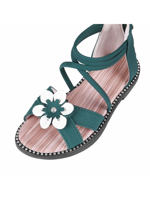 shevalues Girl's Open Toe Sandals Flower Flat Sandals Dress Sandals for Kids