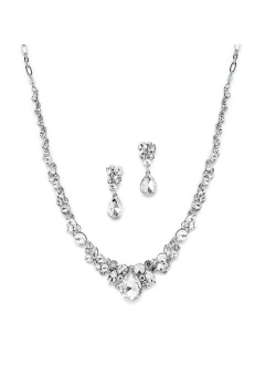 Mariell Glamorous Clear Crystal Wedding, Prom, Bridesmaids or Mother of Bride Necklace and Earrings Set