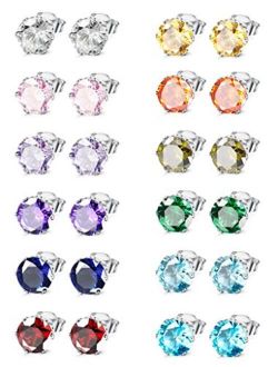 Jstyle Jewelry Stainless Steel Womens CZ Stud Earings Set Piercing 12 Pairs