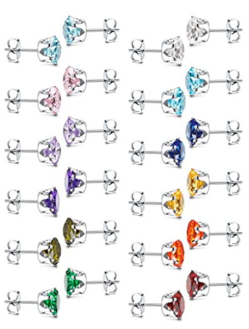 Jstyle Jewelry Stainless Steel Womens CZ Stud Earings Set Piercing 12 Pairs