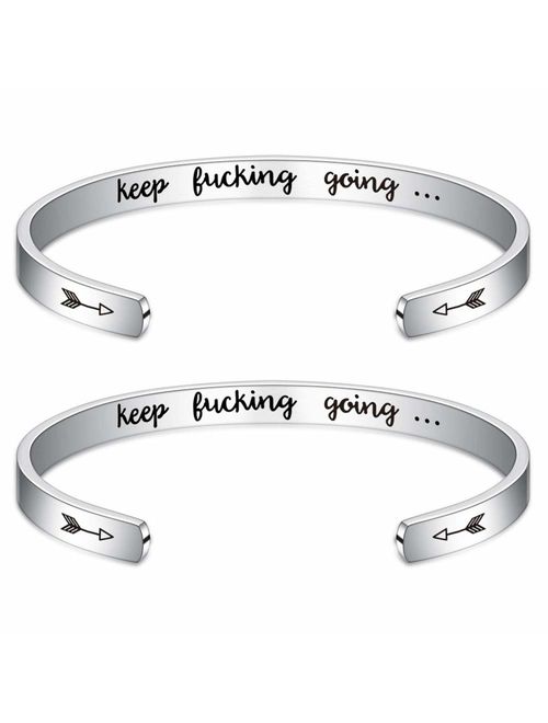 Engraved Quote Inspirational Bracelet Birthday Christmas Funny Gifts for Best Friend Coworkers Stainless Steel Jewelry Mom Sister Daughter Bracelets for Women Personalized Gifts Son Niece