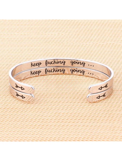 Engraved Message Stainless Steel Cuff Bracelet Horse Llama Sunflower Penguin Mama Bear Gifts for Women Girls M MOOHAM Bracelets for Women Personalized Gifts 