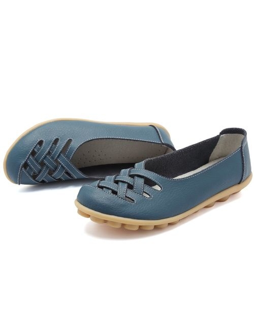 KEESKY Leather Flats Loafers for Women 