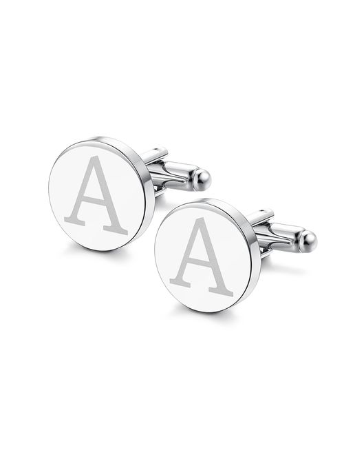 ORAZIO Mens Classic Engraved Initial Cufflinks Alphabet Letter Cufflinks Formal Business Wedding Shirts A-Z