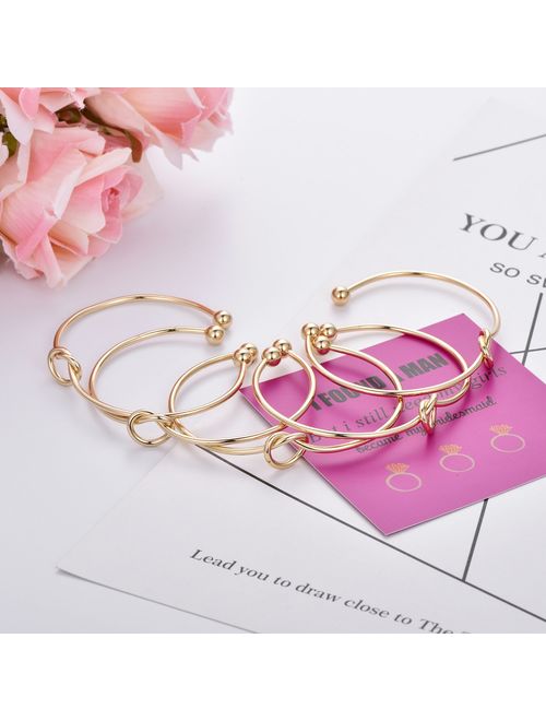 Mookoo Bridesmaid Bracelets 5 pcs Love Knot Open Bangle with Bride Tribe Hair tie for Best Friend, BFF of The Bride Wedding Gift