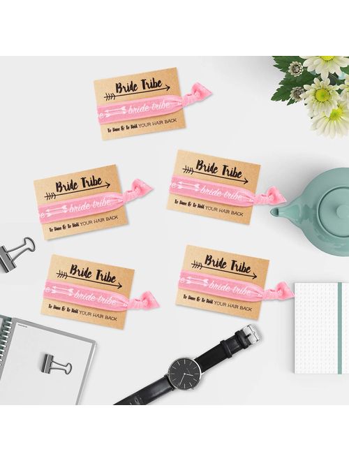 Mookoo Bridesmaid Bracelets 5 pcs Love Knot Open Bangle with Bride Tribe Hair tie for Best Friend, BFF of The Bride Wedding Gift