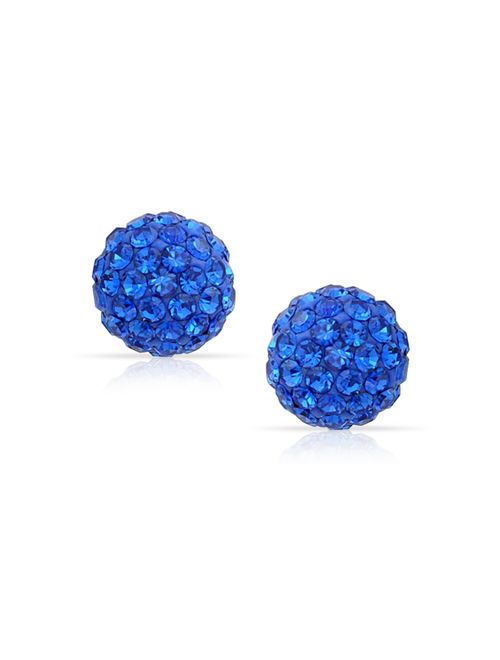 Round Simple Basic Disco Pave Crystal Ball Stud Earrings Women For Teen 925 Sterling Silver More Colors 8MM