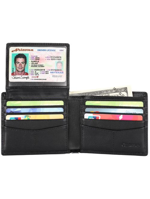 Mens Genuine Leather Bifold Wallet with 2 ID Window and RFID Blocking