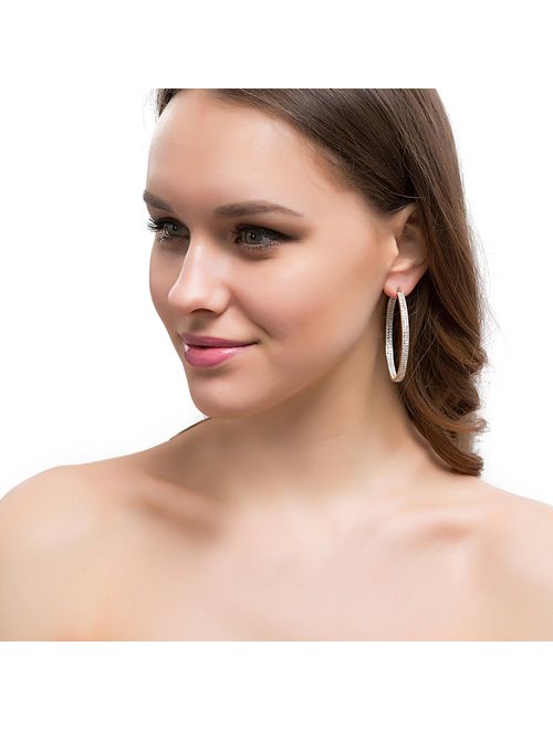 Jstyle Women's Stainless Steel Pierced Large Hoop Earrings with Rhinestone