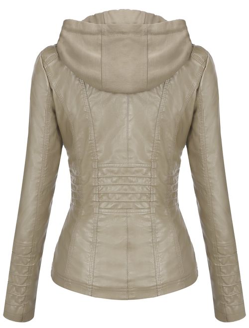 Tanming Women's Removable Hooded Faux Leather Jackets