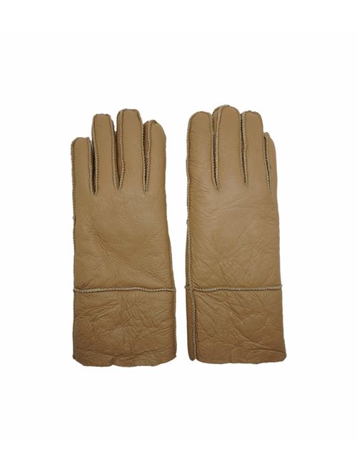 YISEVEN Womens Winter Shearling Sheepskin Leather Gloves Wool Lined Flat Design