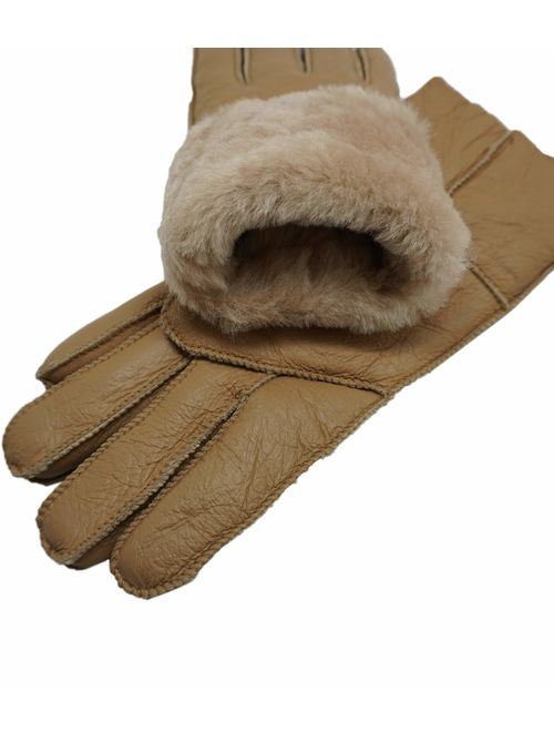 YISEVEN Womens Winter Shearling Sheepskin Leather Gloves Wool Lined Flat Design
