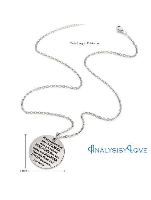Inspirational Jewelry Necklace Gift for Women Girls by AnalysisyLove - You are Braver Stronger Smarter Than You Think