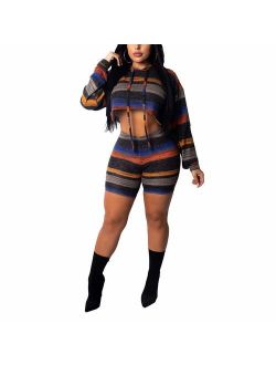 IyMoo Two Piece Outfits for Women - Sexy Club Outfits Long Sleeve Crop Tops Bodycon Short Pants Set Party Clubwear
