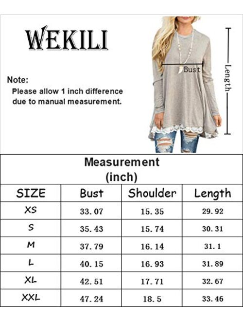 WEKILI Women's Tops Long Sleeve Lace Scoop Neck A-line Tunic Blouse
