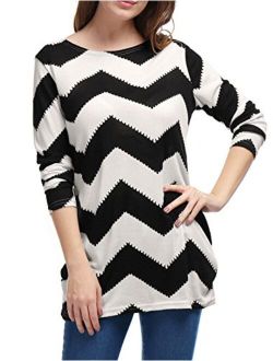 Women's Chevron Pattern Long Sleeves Knitted Relax Fit Tunic Top