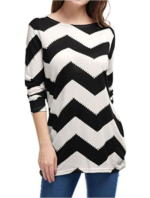 Allegra K Women's Chevron Pattern Long Sleeves Knitted Relax Fit Tunic Top