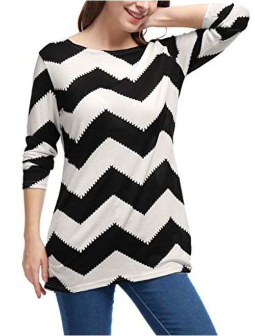 Allegra K Women's Chevron Pattern Long Sleeves Knitted Relax Fit Tunic Top
