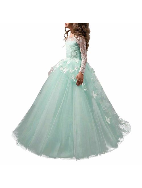 Abaowedding Lovely Flower Girl Dress Lace Long Sleeves Prom Gown